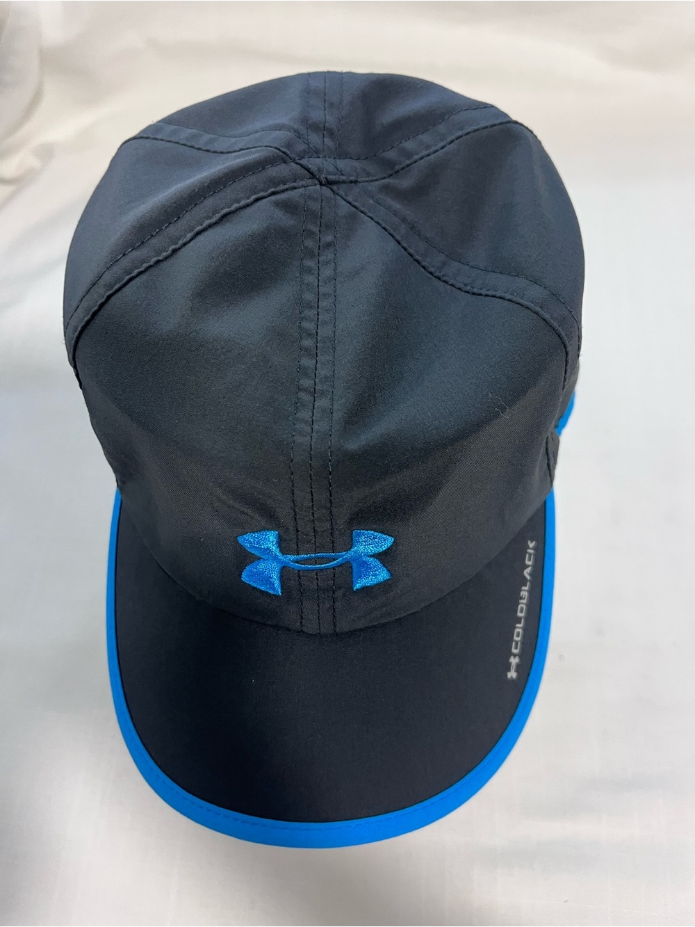Under Armour Men's Black Swim Cap with Blue Trim and Logo